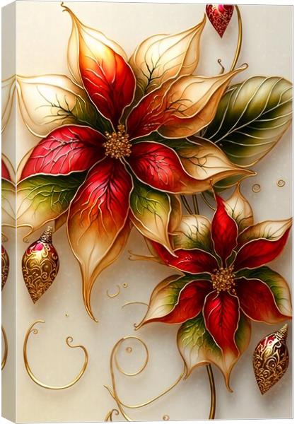 Red and Gold Poinsettias 03 Canvas Print by Amanda Moore