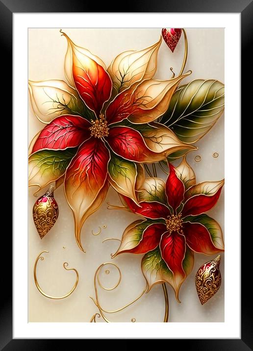 Red and Gold Poinsettias 03 Framed Mounted Print by Amanda Moore