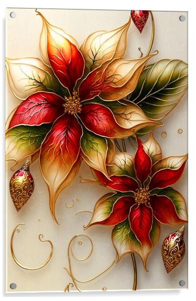 Red and Gold Poinsettias 03 Acrylic by Amanda Moore