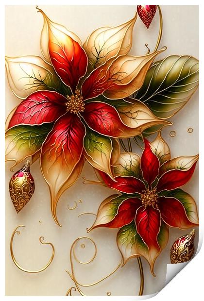 Red and Gold Poinsettias 03 Print by Amanda Moore
