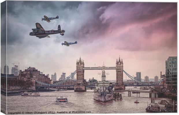 London Lancaster Bomber Canvas Print by Alison Chambers