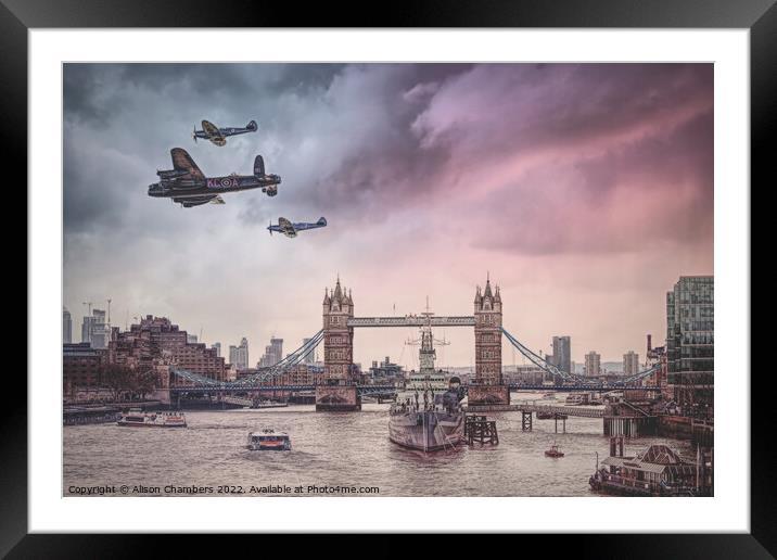 London Lancaster Bomber Framed Mounted Print by Alison Chambers