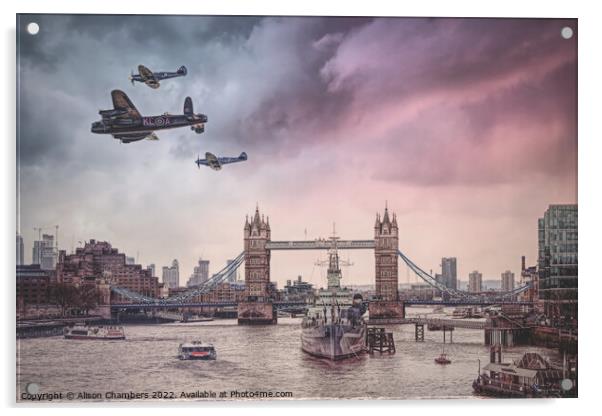London Lancaster Bomber Acrylic by Alison Chambers