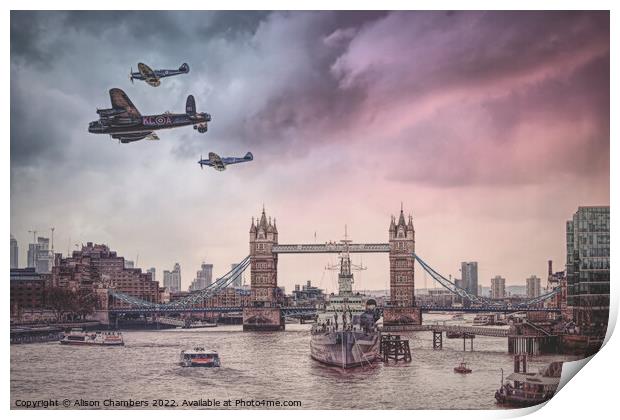 London Lancaster Bomber Print by Alison Chambers