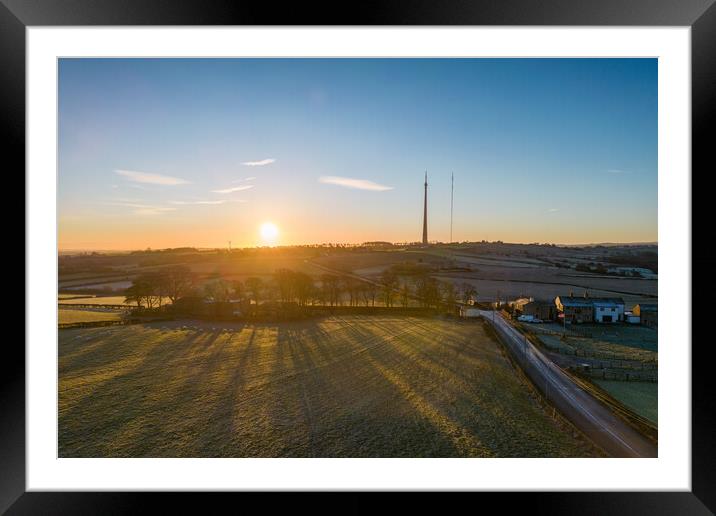 Emley Moor TV Mast Sunrise Framed Mounted Print by Apollo Aerial Photography