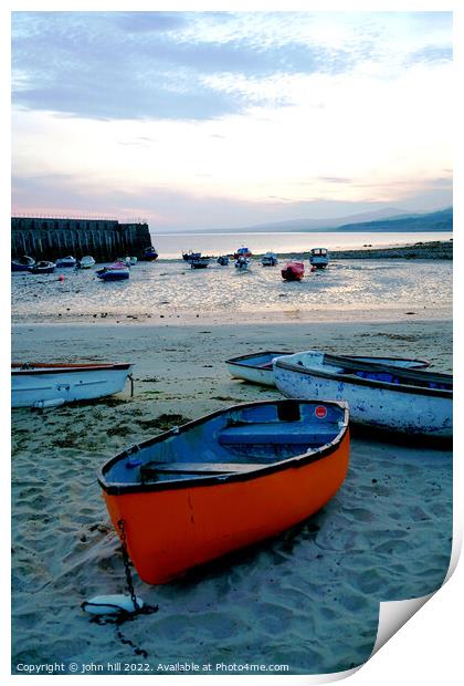 Dusk at Trefor harbour Wales Print by john hill
