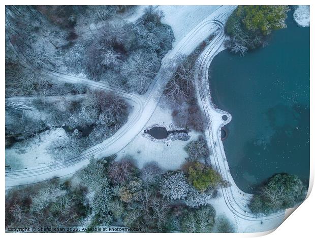 Aerial view of Corporation Park in the Snow Print by Shafiq Khan