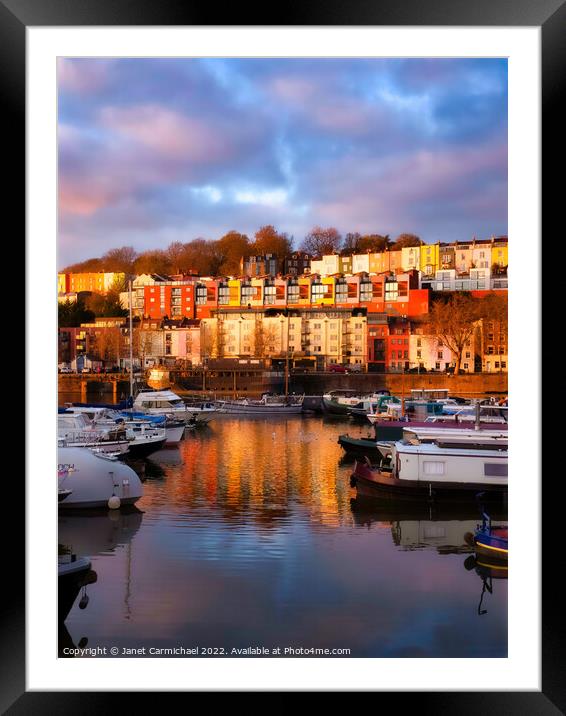 Golden Glow at Bristol Marina Framed Mounted Print by Janet Carmichael