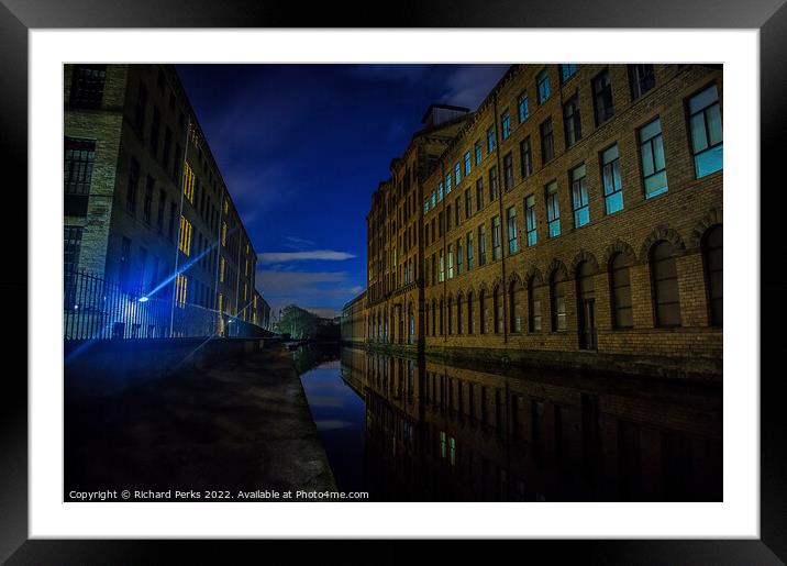 Twilight Reflections at Salts Mill Framed Mounted Print by Richard Perks
