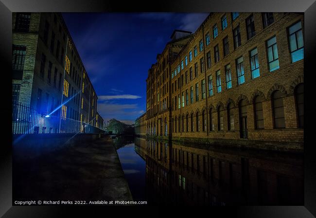 Twilight Reflections at Salts Mill Framed Print by Richard Perks