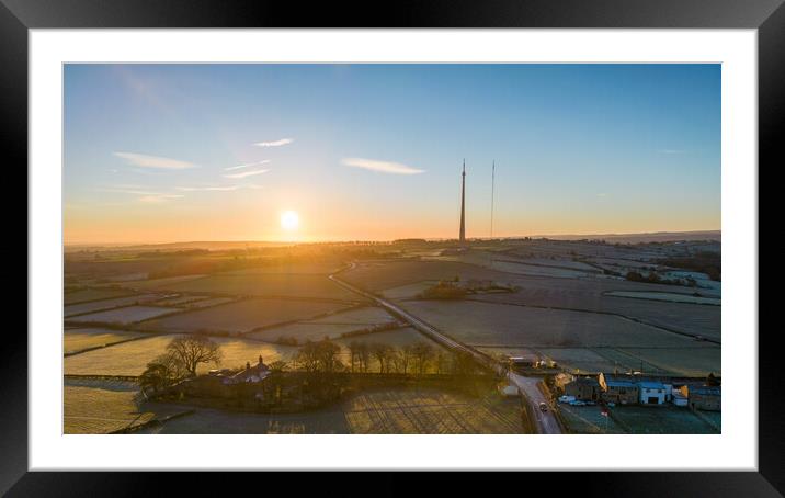 Emley Moor Frosty Morning Framed Mounted Print by Apollo Aerial Photography