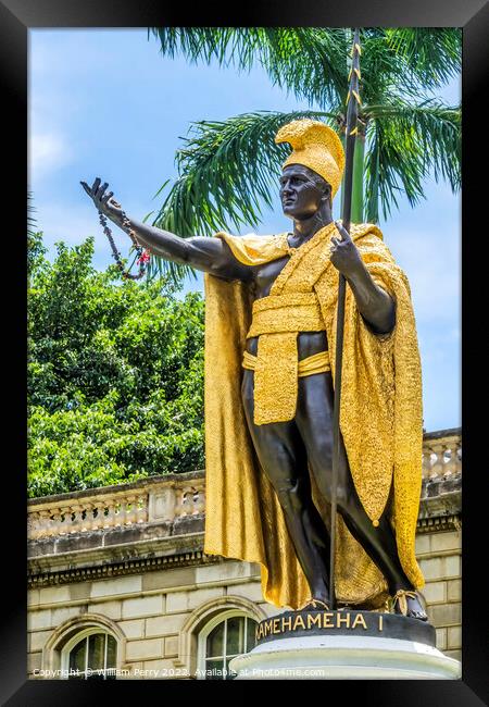 King Kamehameha Statue State Government Building Honolulu Oahu H Framed Print by William Perry