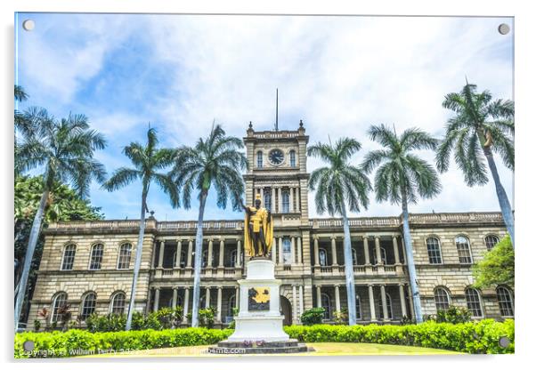 King Kamehameha Statue State Government Building Honolulu Oahu H Acrylic by William Perry