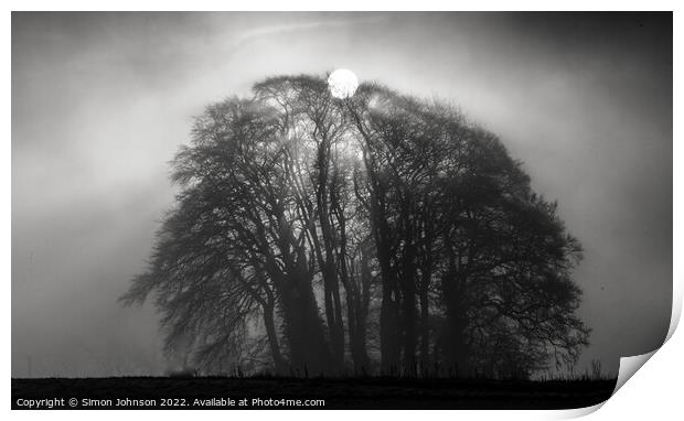  Misty sunrise Broadway Woods Cotswolds Gloucester Print by Simon Johnson