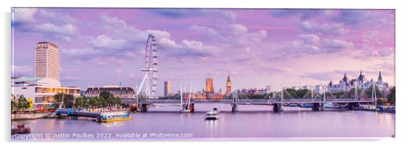 River Thames Panaorama, London Acrylic by Justin Foulkes