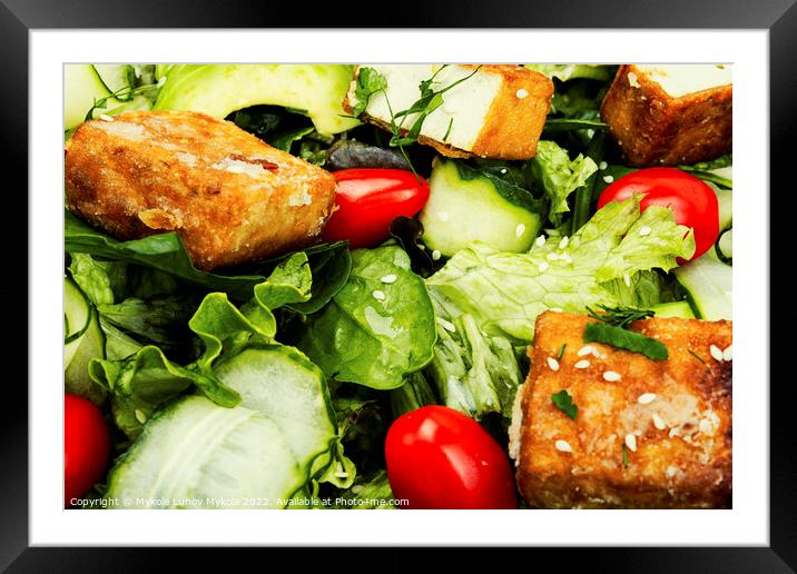 Salad of roasted tofu and fresh vegetables. Framed Mounted Print by Mykola Lunov Mykola