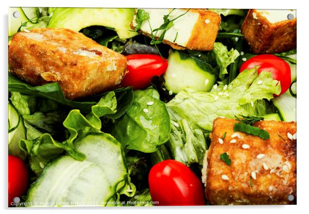 Salad of roasted tofu and fresh vegetables. Acrylic by Mykola Lunov Mykola