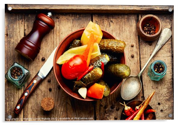 Tasty homemade pickles vegetables. Acrylic by Mykola Lunov Mykola