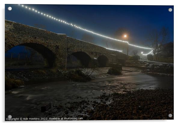 Culmstock bridge by nights  Acrylic by Rob Hawkins