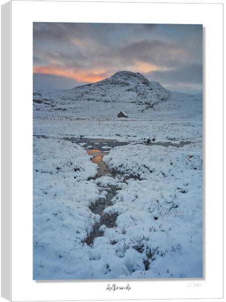 As the suns sets. Croft in the beautiful Scottish highlands in full winter coat. Canvas Print by JC studios LRPS ARPS