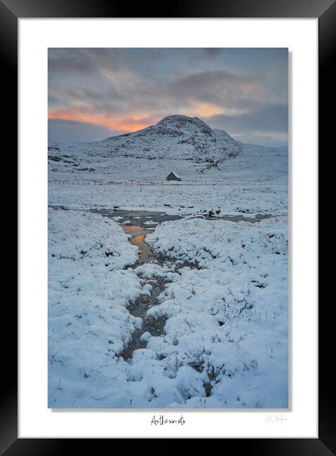 As the suns sets. Croft in the beautiful Scottish highlands in full winter coat. Framed Print by JC studios LRPS ARPS