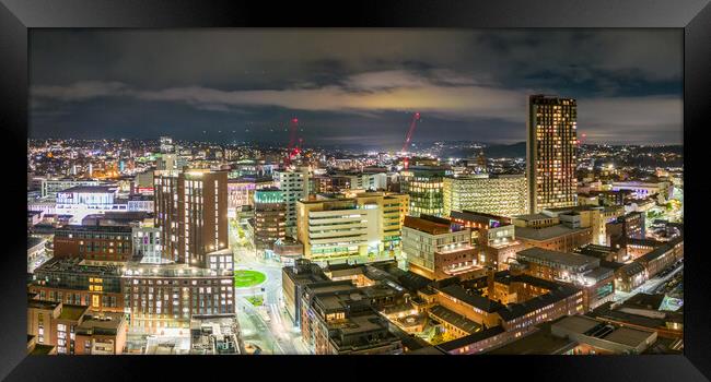 Sheffield Skyline at Night Framed Print by Apollo Aerial Photography