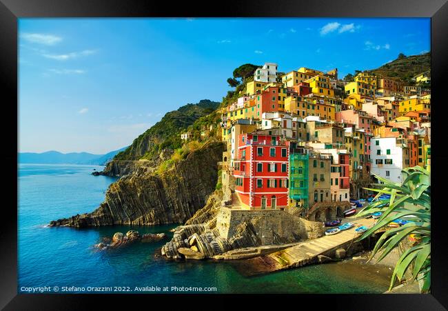 Riomaggiore village on the sea. Cinque Terre, Italy Framed Print by Stefano Orazzini