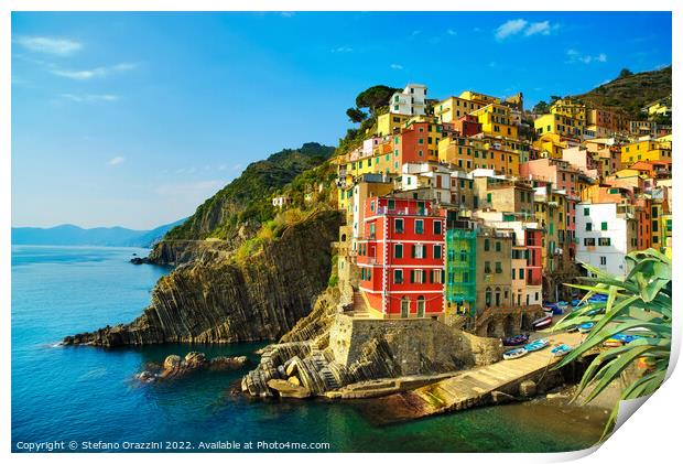 Riomaggiore village on the sea. Cinque Terre, Italy Print by Stefano Orazzini
