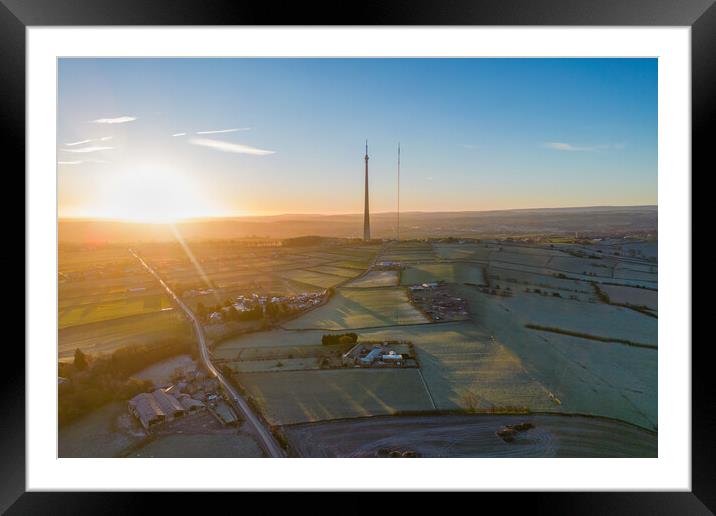 Emley Moor Frosty Morning Framed Mounted Print by Apollo Aerial Photography