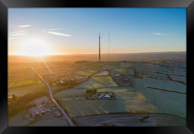 Emley Moor Frosty Morning Framed Print by Apollo Aerial Photography