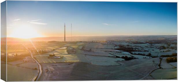 Emley Moor Sunrise Panorama Canvas Print by Apollo Aerial Photography