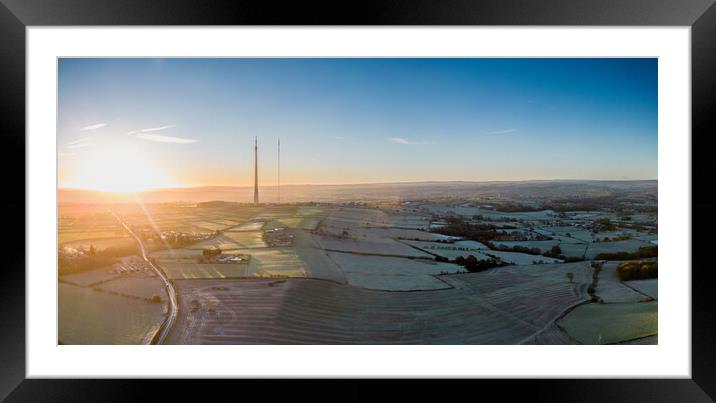 Emley Moor Sunrise Panorama Framed Mounted Print by Apollo Aerial Photography
