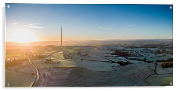 Emley Moor Sunrise Panorama Acrylic by Apollo Aerial Photography