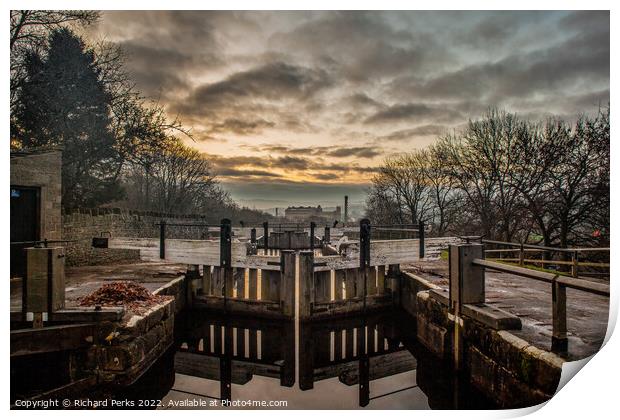 Frosty Mornings at the Bingley Five Rise Lock Print by Richard Perks