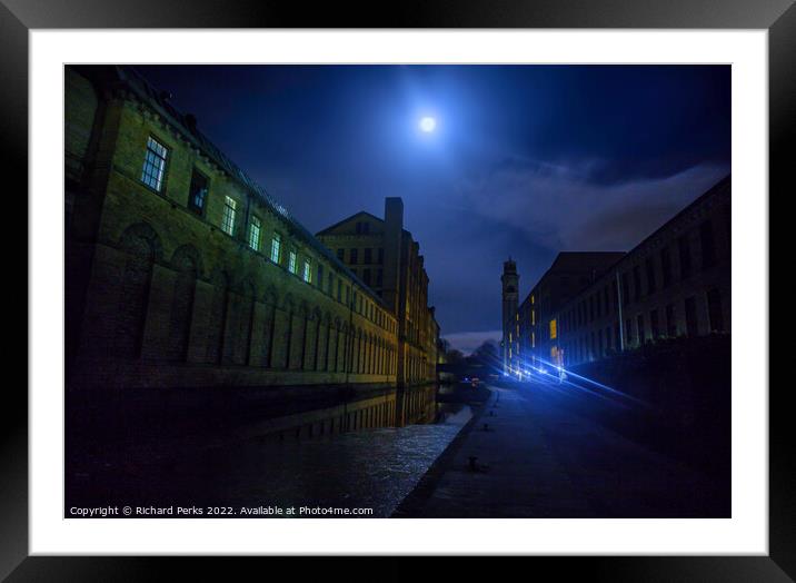 Moonlight over Salts Mill Framed Mounted Print by Richard Perks