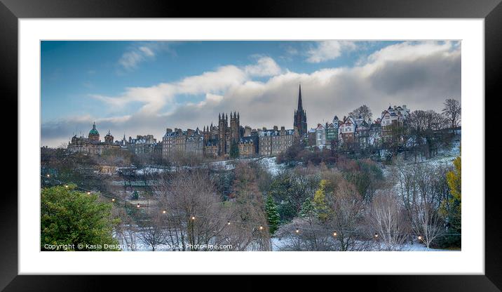 Wintry Edinburgh Skyline Framed Mounted Print by Kasia Design