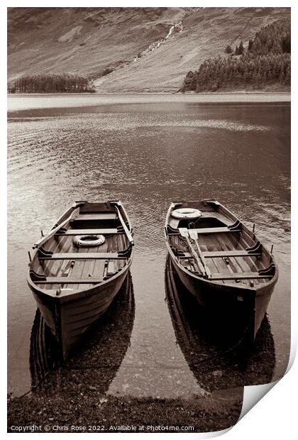 Buttermere rowing boats Print by Chris Rose