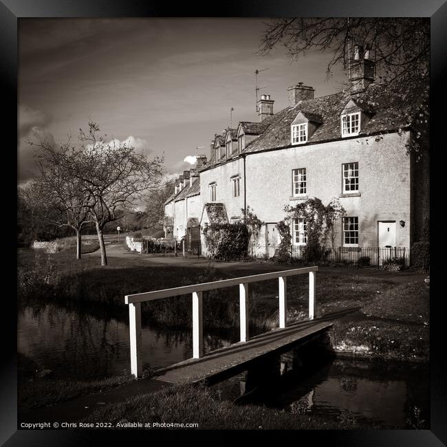 Lower Slaughter, riverside cotswold cottages Framed Print by Chris Rose