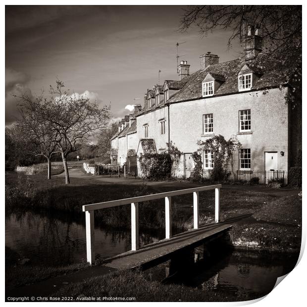 Lower Slaughter, riverside cotswold cottages Print by Chris Rose