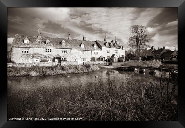 Lower Slaughter, riverside cotswold cottages Framed Print by Chris Rose