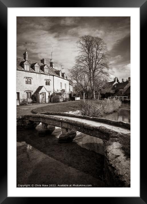Lower Slaughter, riverside cotswold cottages Framed Mounted Print by Chris Rose
