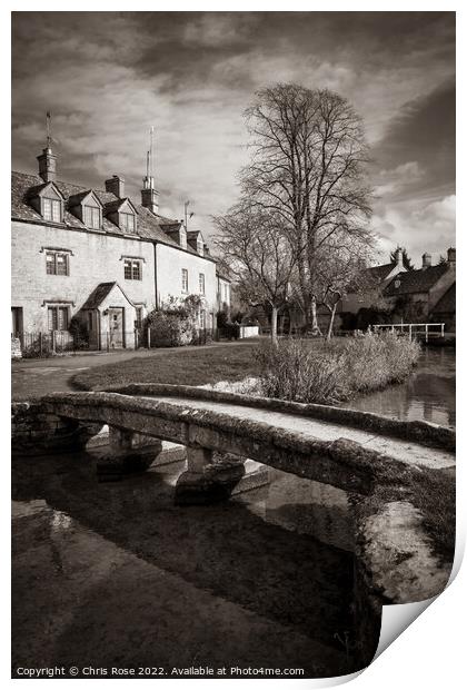 Lower Slaughter, riverside cotswold cottages Print by Chris Rose