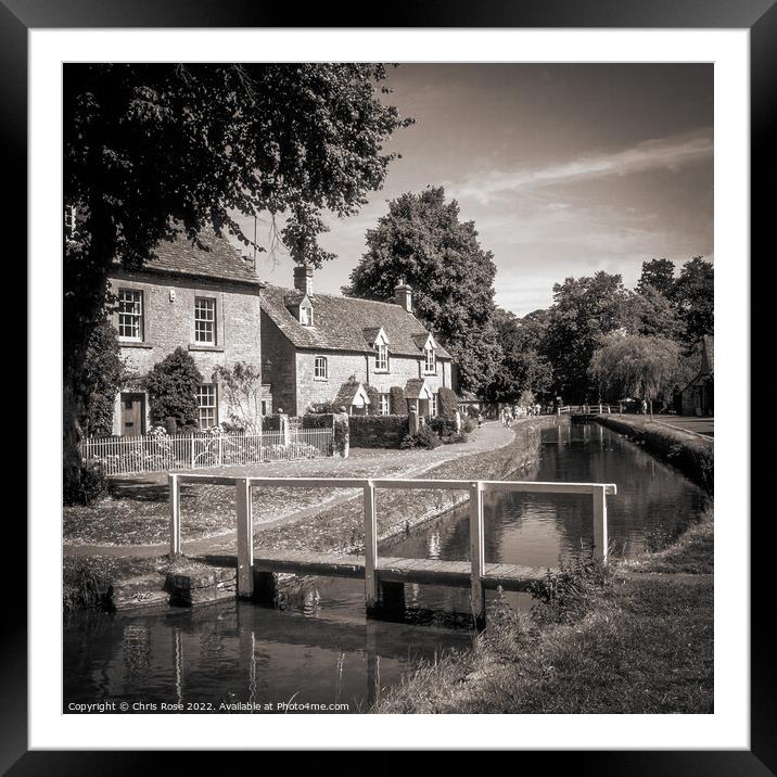 Lower Slaughter, stream and cottages Framed Mounted Print by Chris Rose