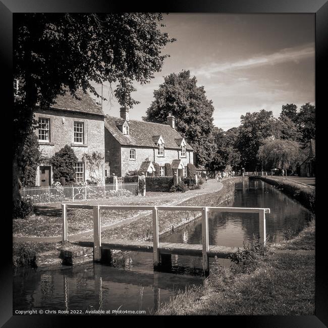Lower Slaughter, stream and cottages Framed Print by Chris Rose