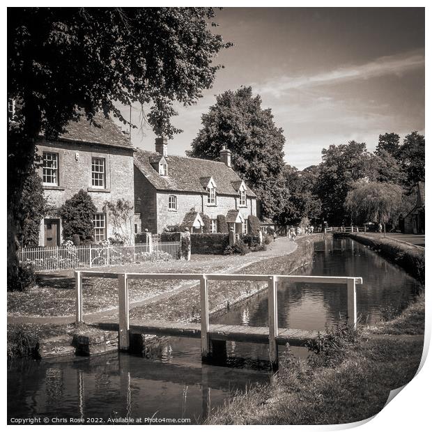 Lower Slaughter, stream and cottages Print by Chris Rose