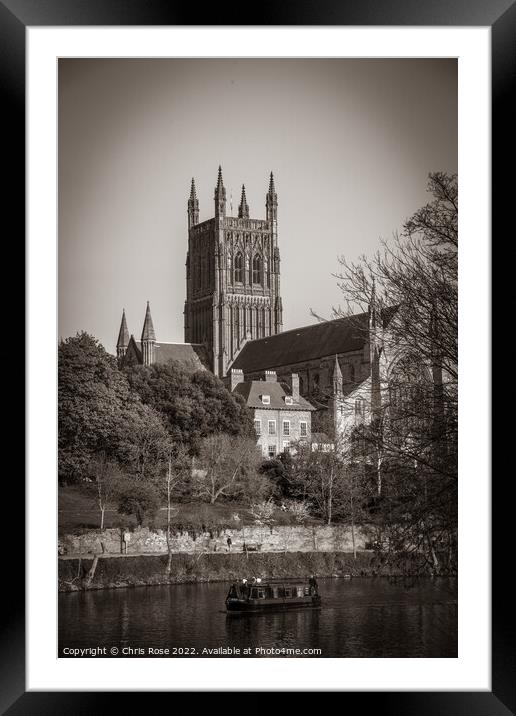 Canal boat on the River Severn  Framed Mounted Print by Chris Rose