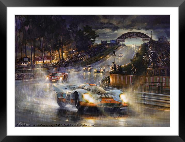 Racing in the rain Framed Mounted Print by Horace Goodenough
