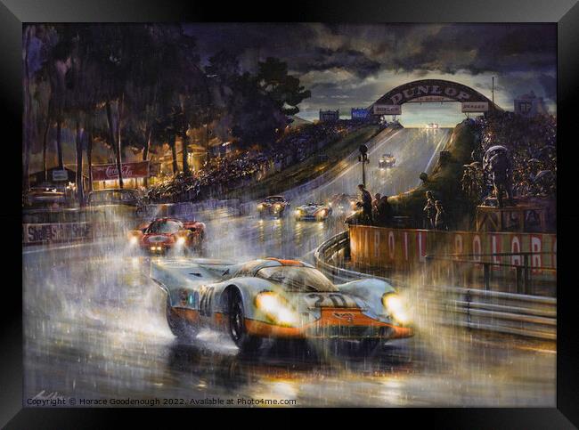 Racing in the rain Framed Print by Horace Goodenough