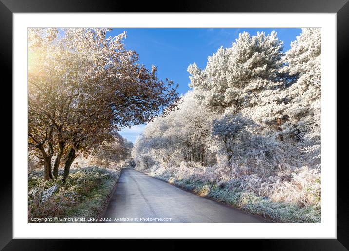 Winter rural road with frozen ice trees Framed Mounted Print by Simon Bratt LRPS