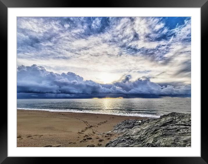 Stormy sky over low bar beach, Helston Cornwall  Framed Mounted Print by Ollie Hully